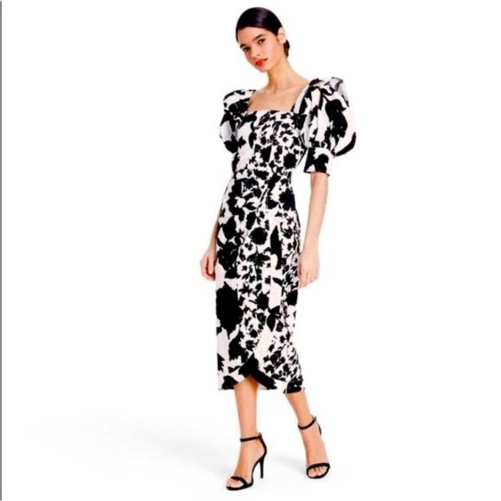 Christopher John Rogers for Target Black/White Puff Sleeve Faux Wrap Dress